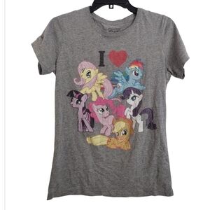 Mighty Fine My Little Pony Distressed Grey Multicolor Graphic T-shirt Large